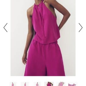 NWT ZARA Set! Vibrant Pink Halter Top and Wide Leg Pant